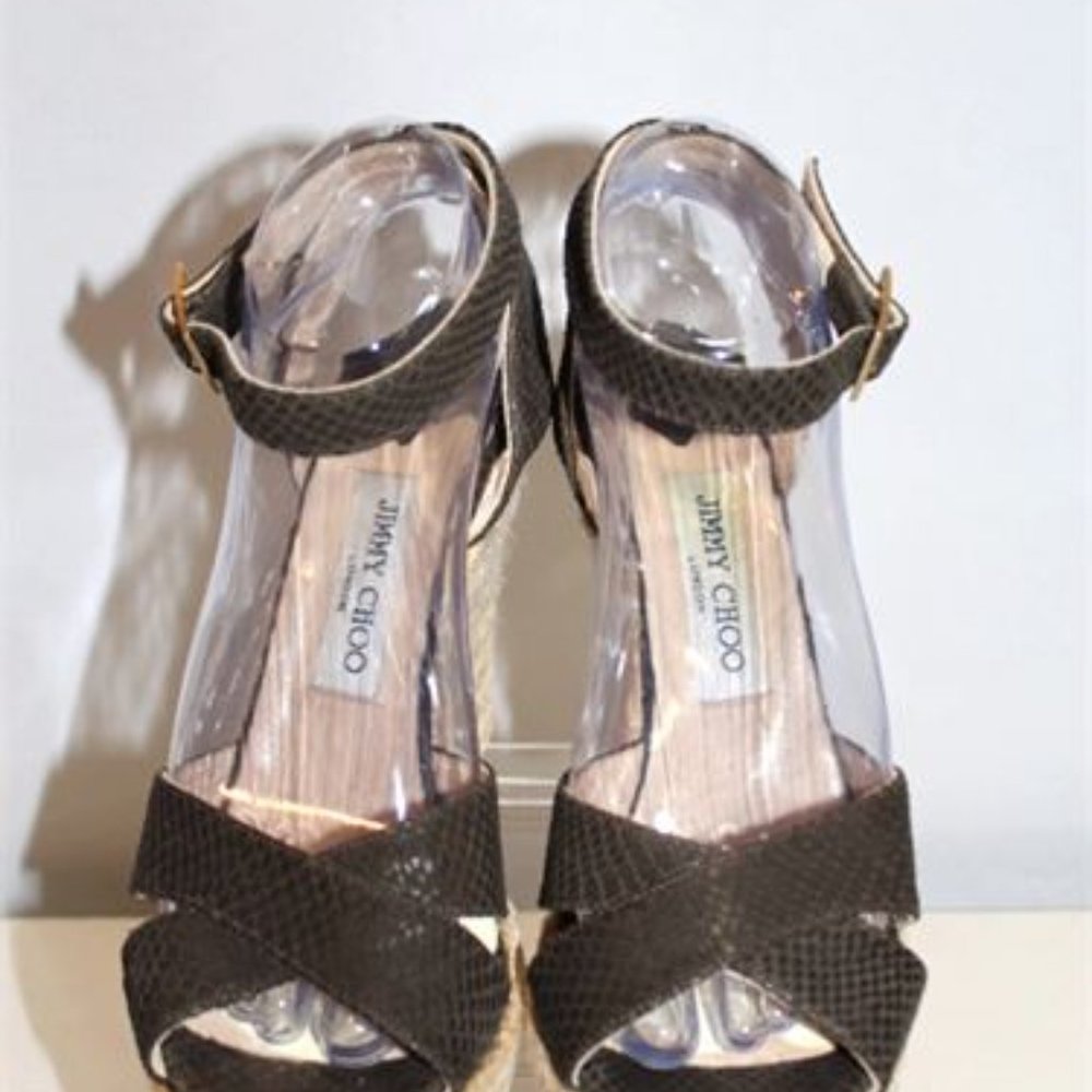 Jimmy Choo Brown Python Embossed Ankle Strap Wedg… - image 3
